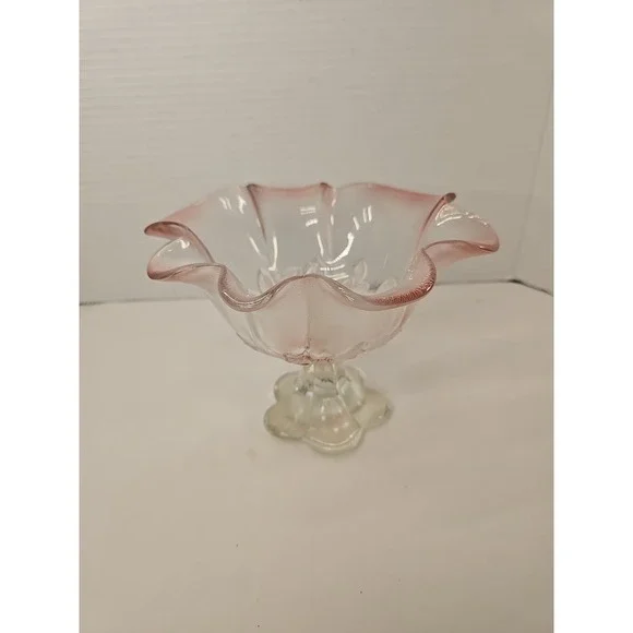Mikasa Crystal Rosella Ruffled Edge Serving Dish Raised Pink Flowers VTG 80s-90s