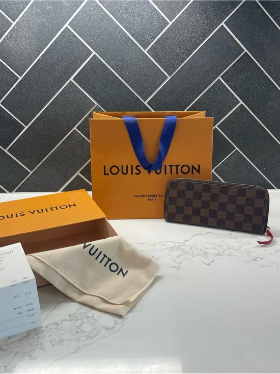 Louis Vuitton Damier Ebene Zip-Around Wallet with Orange Gift Bag