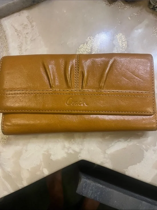 Coach Camel Color Leather Fold Wallet