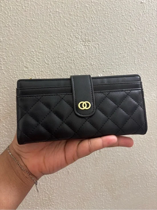 Black Quilted Women’s Wallet with Gold Accent