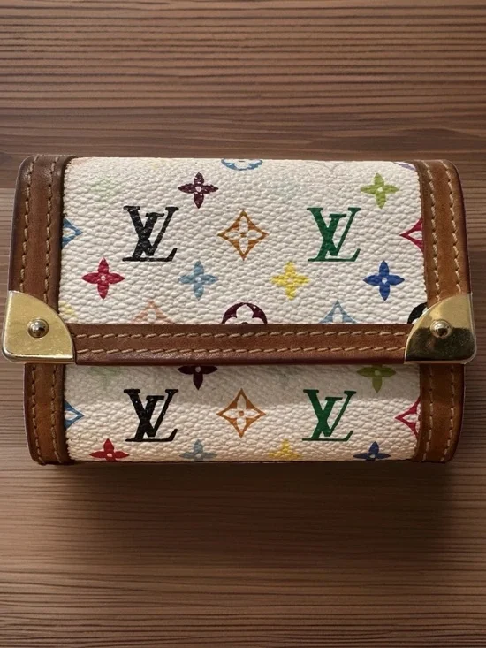 Authentic Louis Vuitton Takashi Murakami Monogram Porte Monnaie Plat Coin Wallet