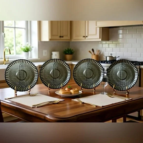 Set of 4 Vintage Libbey “Smoke Swirl” 7in side plates