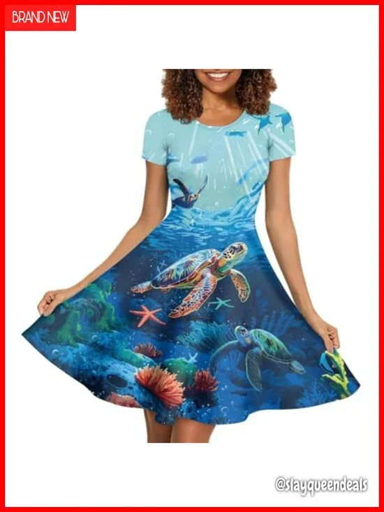 Plus Size Midi Dress Short Sleeve Summer Sundress Tunic Curved Hem