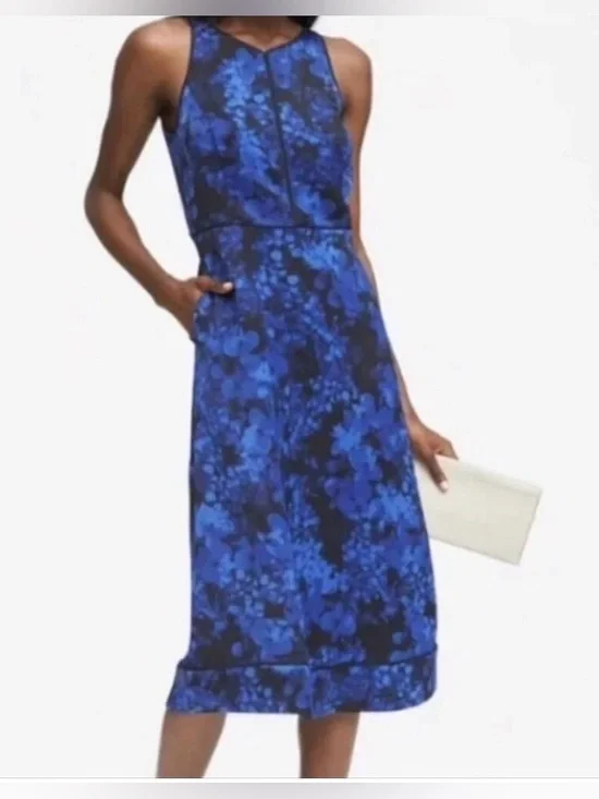 Banana Republic Dark Blue Floral Midi Dress, size 4