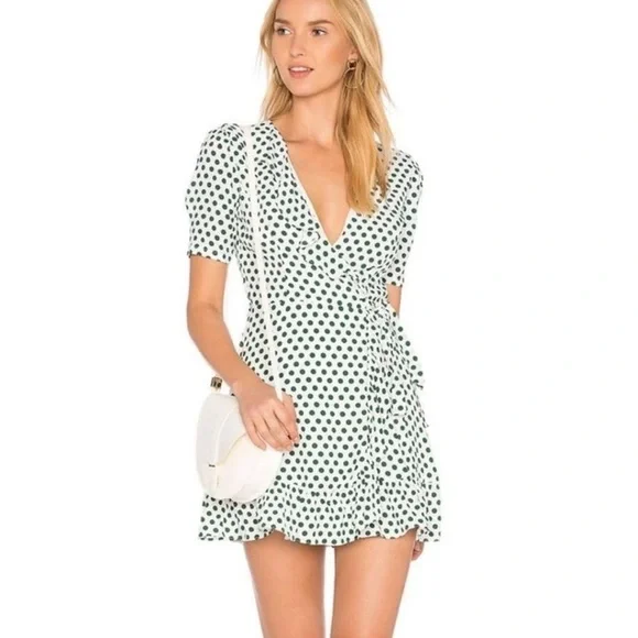 Privacy Please White & Green Polka Dot June Wrap Dress