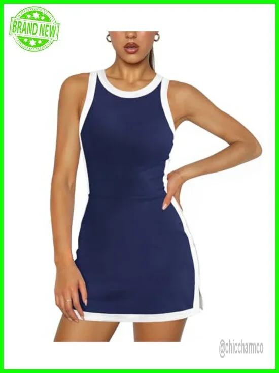 Backless Tennis Dress with Built-in Shorts and Pocket Workout Sleeveless