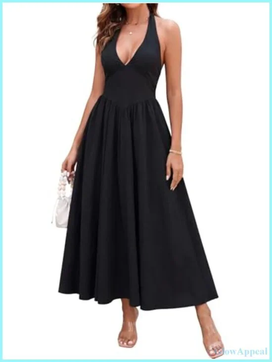 Gingham Halter V Neck Midi Dress Corset Smocked Sundress A Line Wedding Dress