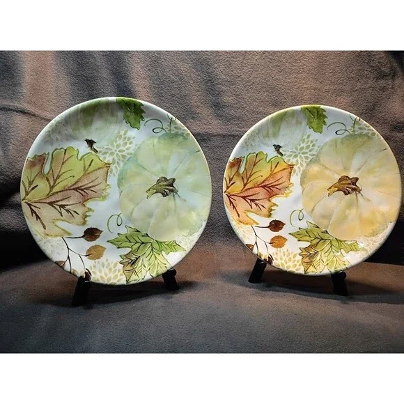 Set/2 Robert Stanley Harvest Pumpkin Salad Dessert Plates Fall Thanksgiving 3C
