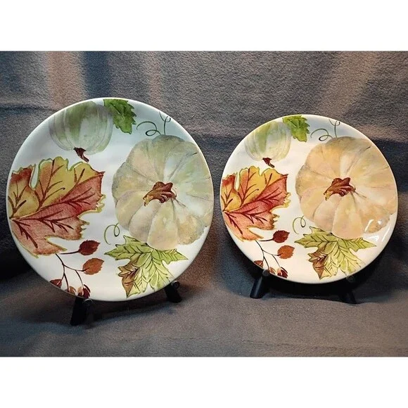 Set/2 Robert Stanley Harvest Pumpkin Salad Dessert Plates Fall Thanksgiving 2B