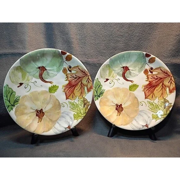 Set/2 Robert Stanley Harvest Pumpkin Salad Dessert Plates Fall Thanksgiving 1A