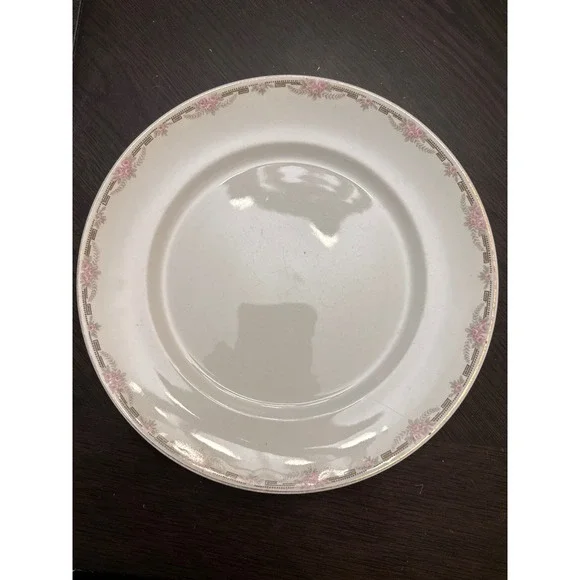 Alfred‎ Meakin England Pink Rose Floral Greek Key 10 Inch Dinner Plate Vintage