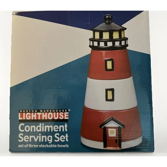 Boston Warehouse Lighthouse‎ Condiment Serving Storage Set Ceramic 12