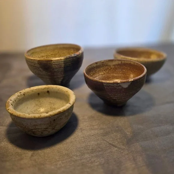 Set of 4  Different Ceramic Tea Matcha Cups Sake‎ Small Bowls Rustic Glaze