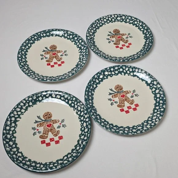 Tienshan Folk Craft Gingerbread Stoneware Set of 4 Dinner Plates‎ 10 3/8
