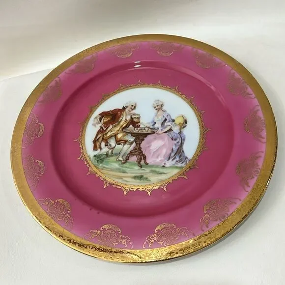 JKW 1930 Western Germany Fine Porcelain Luxurious Pink Gold Dinnerware Plate