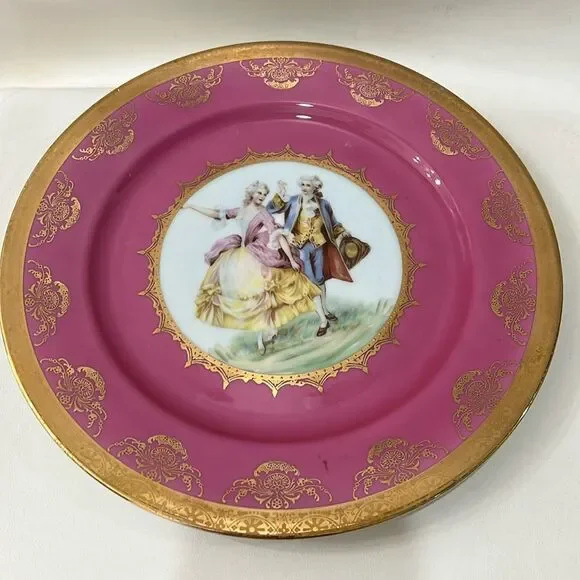JKW 1930 Western Germany Fine Porcelain Luxurious Pink Gold Dinnerware Plate