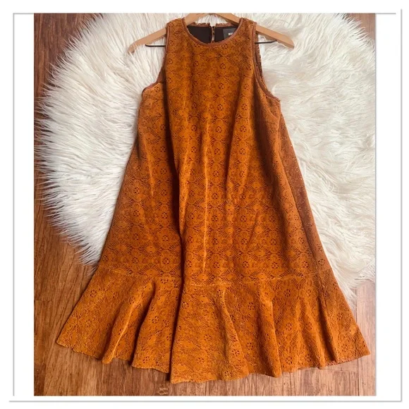 Anthropologie Maeve Amis Faux Suede Dress Terracotta Brown Size 2