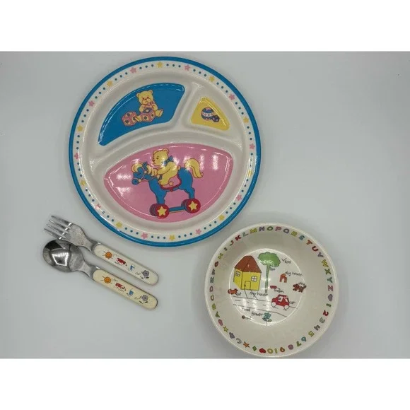 Vintage Melamine Child Plate Bowl Set 1980S Anacapa Made In Taiwan