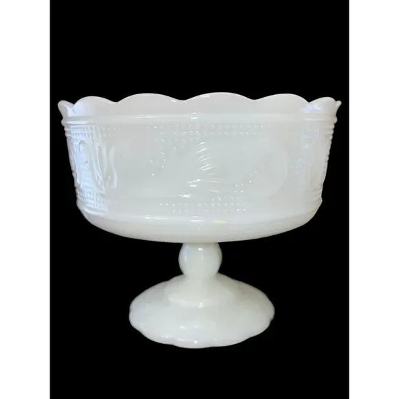 Vintage E.O. Brody Co. Milk‎ Glass Pedestal Bowl Made in USA 5.5