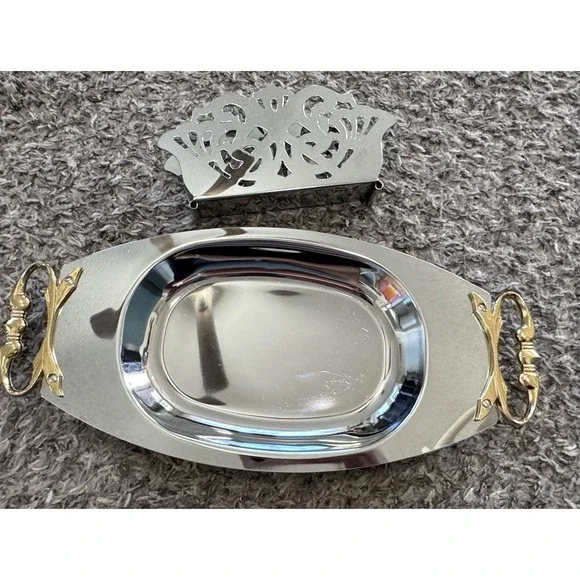 Vintage Kromex Tray USA, 12in L‎ X 7in W 1960s Shelton Ware Napkin Holder
