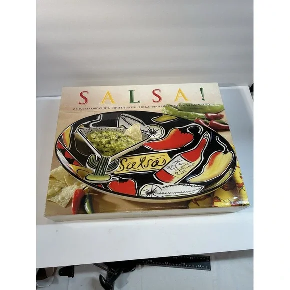 Clay Art Salsa Chip & Dip Serving Platter Set Ceramic 2 Pc Southwest Spanish