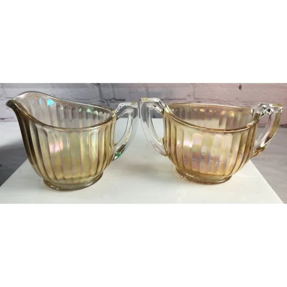 Vintage / Antique Iridescent Carnival Glass Sugar & Creamer Bowl Stunning Color