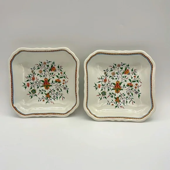 Vintage Set Of 2 Gien France 5 Inch Square Trays