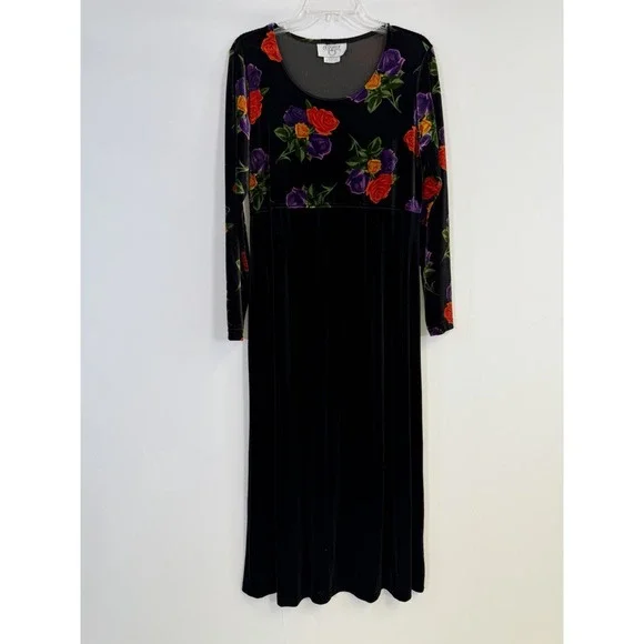 VTG 90s Cervelle Size M Velvet  Maxi Dress Floral Whimsigoth Romantic Fairy