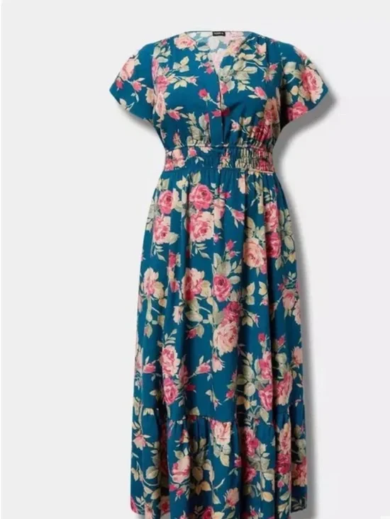 torrid NWT Teal Floral Maxi Dress with Pink Roses