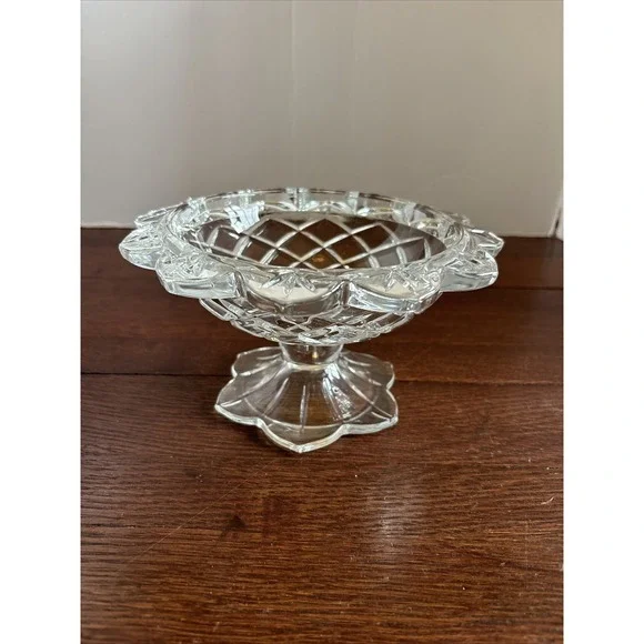 Vintage‎ Teleflora Cut Crystal Flower Compote Candy Dish Nut Bowl with Pedestal