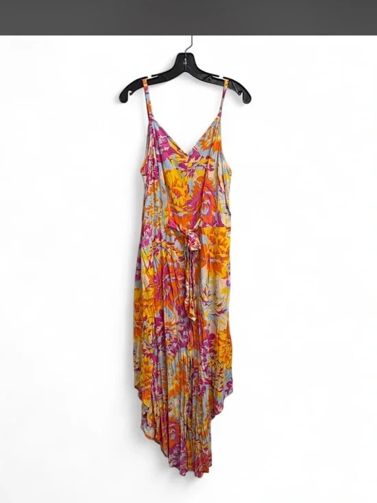 Floral V-Neck Slip Dress in Pink & Orange
