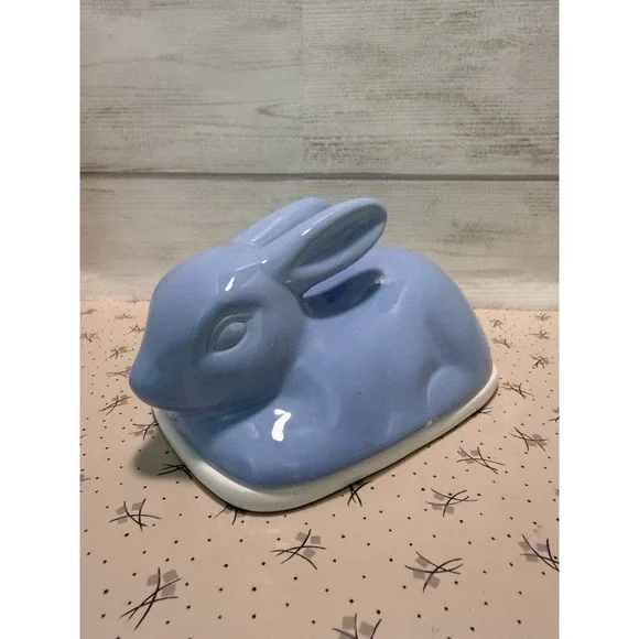 Arlington Designs Blue Bunny Covered‎ Serving Tray Butter Dish Easter Spring