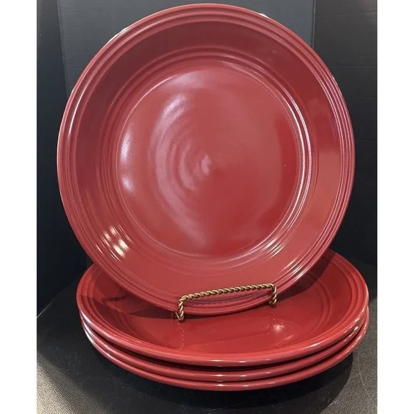 Mainstays Rainforest Sedona Red Embossed Ring Stoneware Dinner Plates Set Of 4