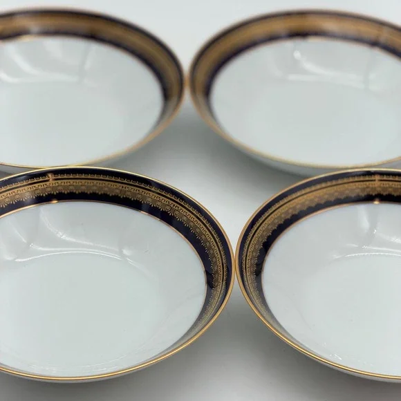 Noritake Legacy Vienna 2796 Fruit Dessert Bowls Cobalt Blue Gold Set of 4