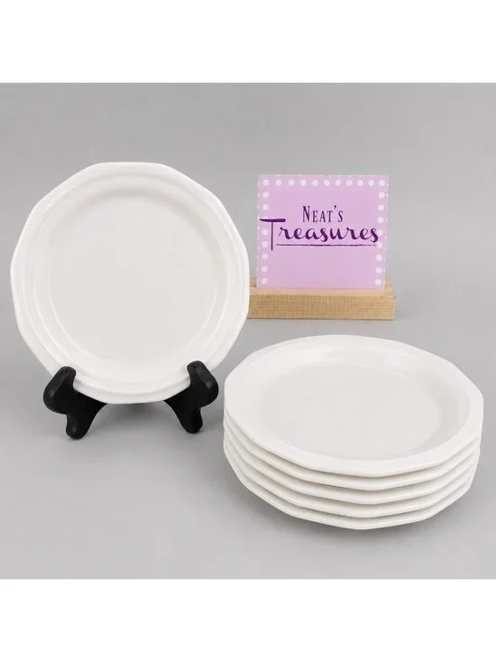 Pfaltzgraff HERITAGE WHITE Multisided Castle Mark Stoneware Salad Plates Set 6