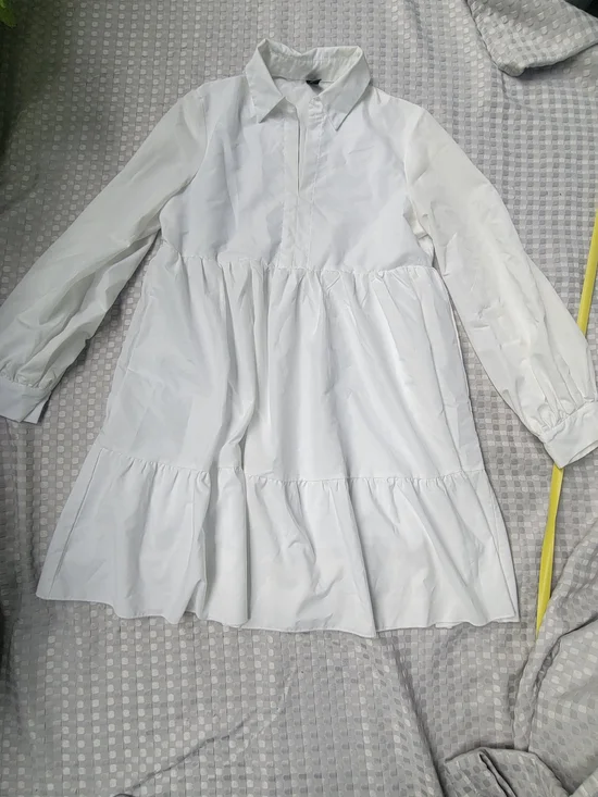 SHEIN White Tiered Collar Long-Sleeve Girls' Dress