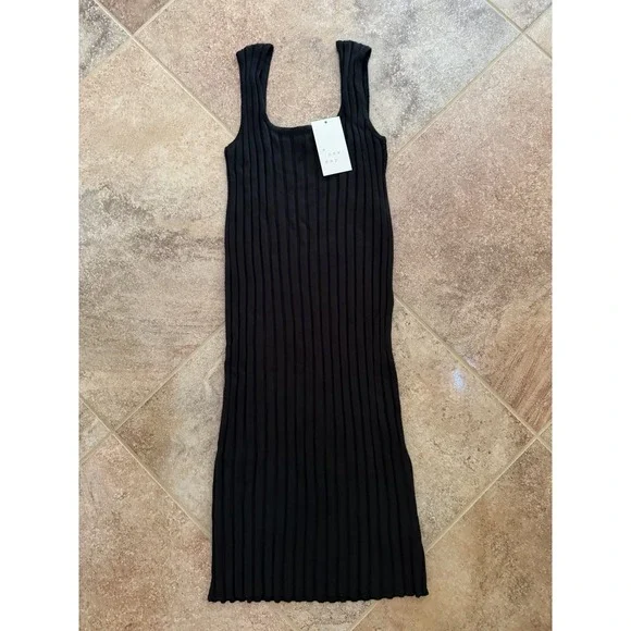 Women's A New Day Black Ribbed Knit Midi Tank Sleeveless Sundress Size Small NWT