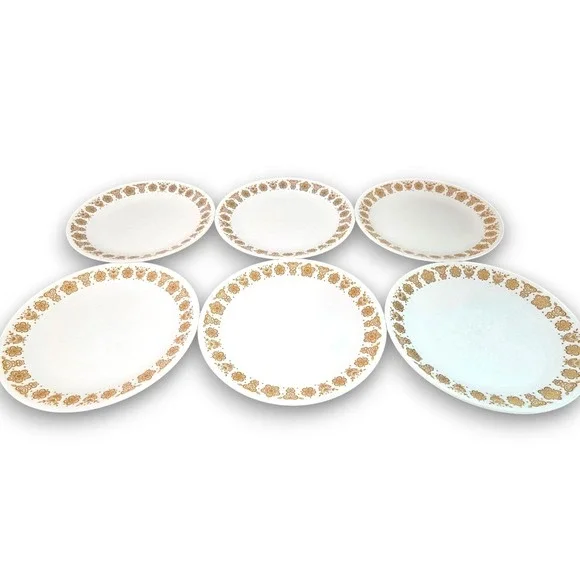 Vintage Corelle Golden Butterfly Set 6 Dinner Plates 8''