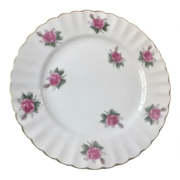 Vintage 1950s Bond Ware Hand Painted Porcelain 7.75 Inch Salad Plate Pink Roses