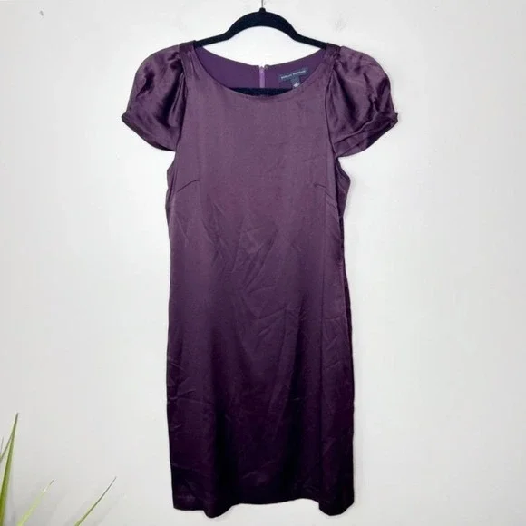 Banana Republic Silk Purple Dress Short Puff Sleeve Career Formal Womens Size 10