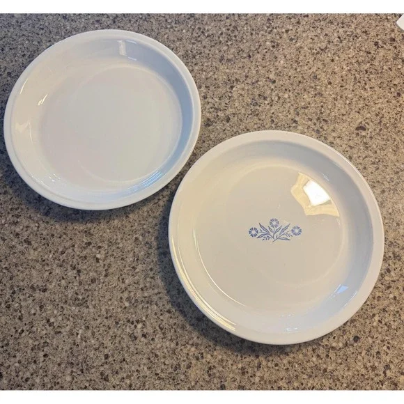 2 Corning Ware French White & Cornflower Pie Plate Dish 9 inch P309 VTG Clean!