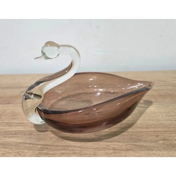 Vintage Duncan Miller Amethyst Purple Glass Swan Candy Trinket Dish MCM 6.5''