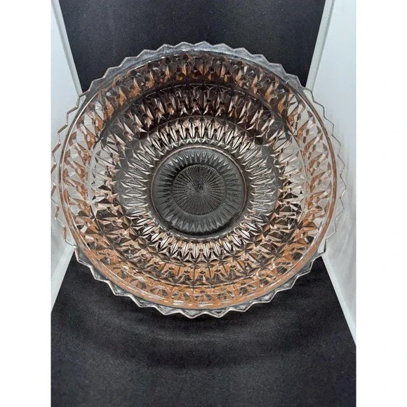 Jeannette Pink Depression Glass Serving Bowl Geometric Diamond Cut 8 5/8