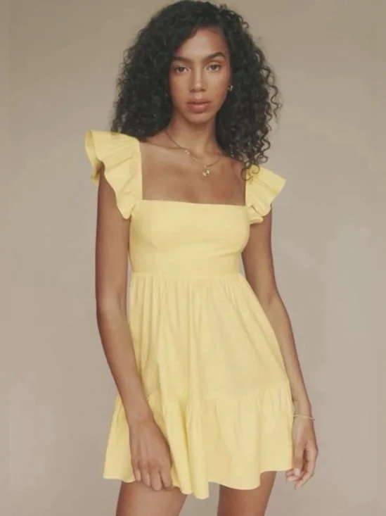 Reformation Jeune Mini Dress in Yellow Butter, Size 0
