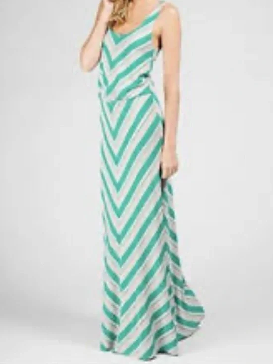 Ella Moss Ringo Teal Green & Light Gray Chevron Maxi Dress, Size Medium