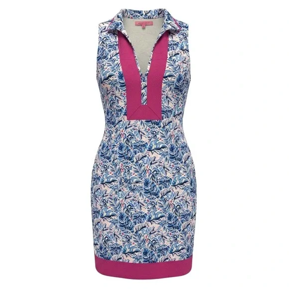 Simply Southern Womens S Tropical Print Sleeveless Golf Polo Shift Dress Pink