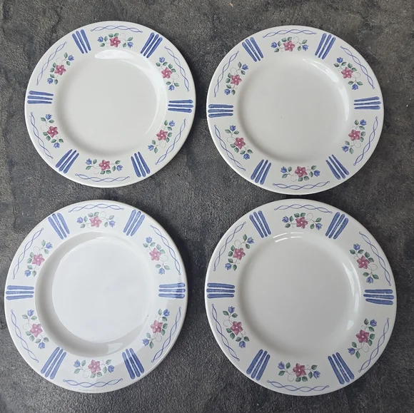 Vintage Pfaltzgraff Blue and Pink Floral Salad Plates- Set Of 4