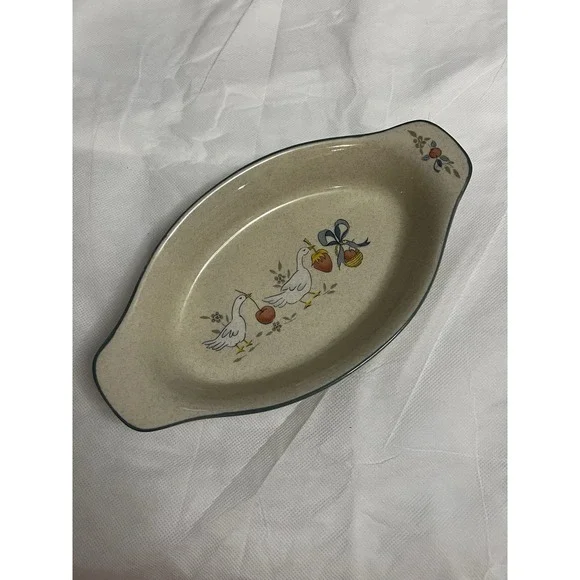 Vtg International Marmalade Goose Oval Handled Gratin Dish Vegetable Cottagecore