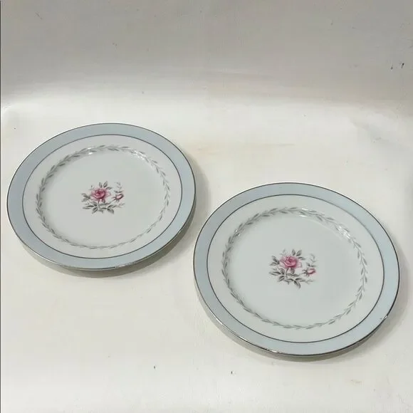 Regency White Blue Silver Pink Floral Dinnerware Set Of 2 Bread Plates Saucers