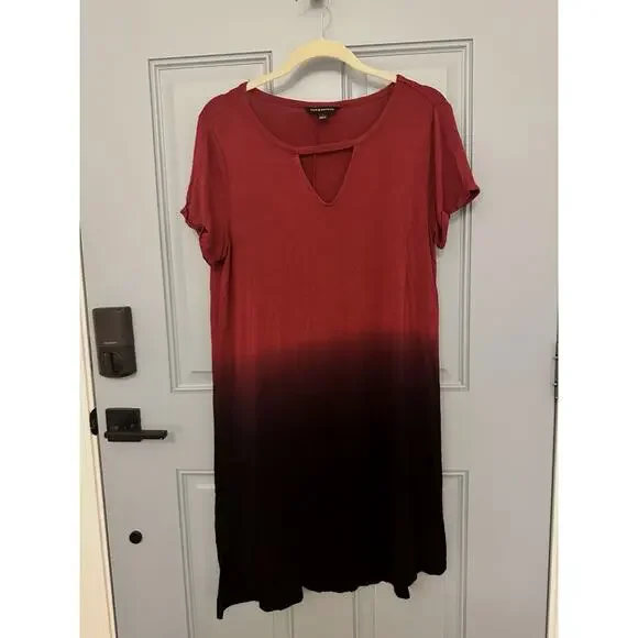 Rock & Republic T-shirt‎ Dress Red Black Tie Dye Freedom Ride Dip Dress Size M